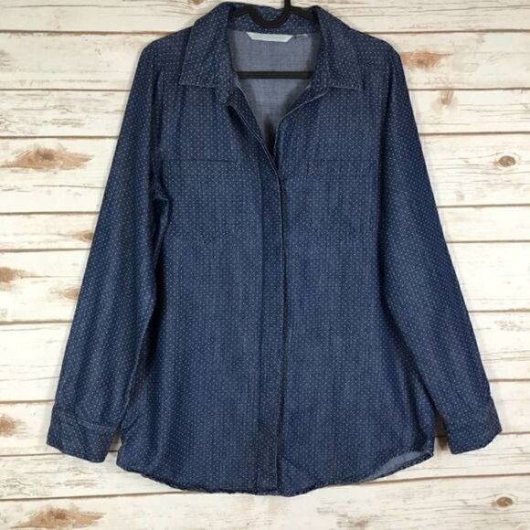 LC Lauren Conrad Button Down Shirt Blue Size Med - Picture 1 of 5